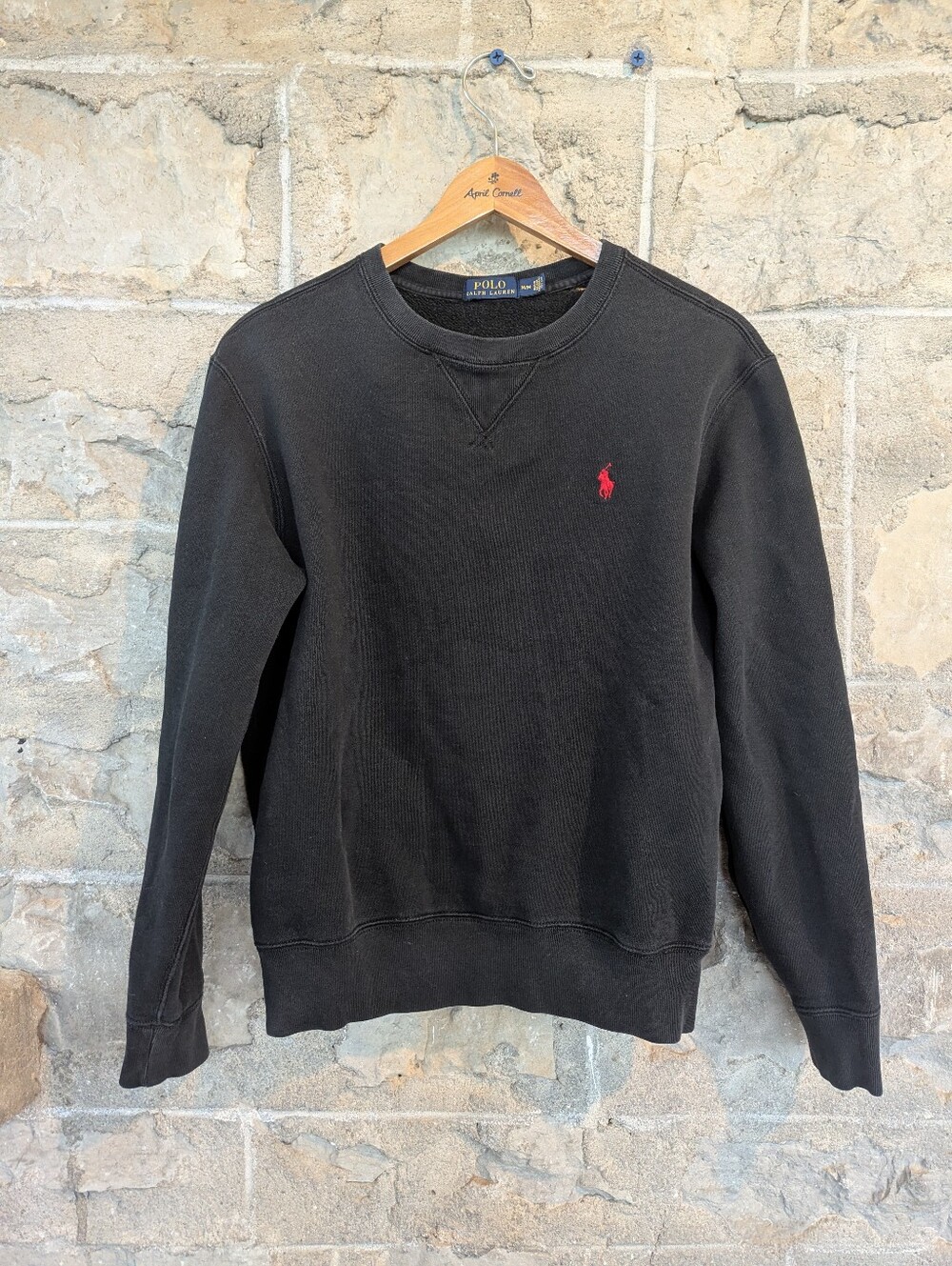 Polo by Ralph Lauren Black Crewneck Sweatshirt with Red Pony Emblem